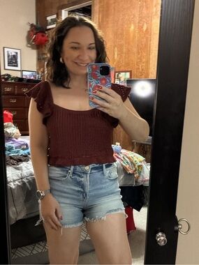 Express burgundy crochet knit sweater tank